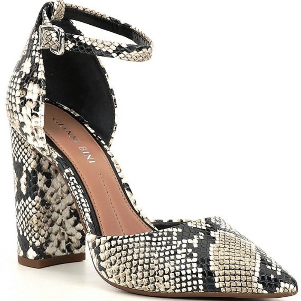 Gianni Bini Snake Print Ankle Strap Pumps
